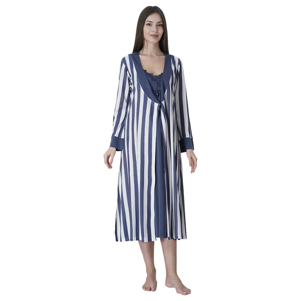 Mini Plum - 2pc-Set - Maternity Nightwear W/ Stripes - Blue