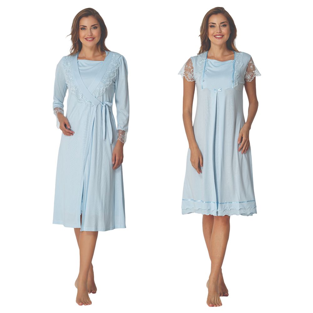 Mini Plum - 2pc-Set - Maternity Nightwear W/ Lace Sleeves - Blue