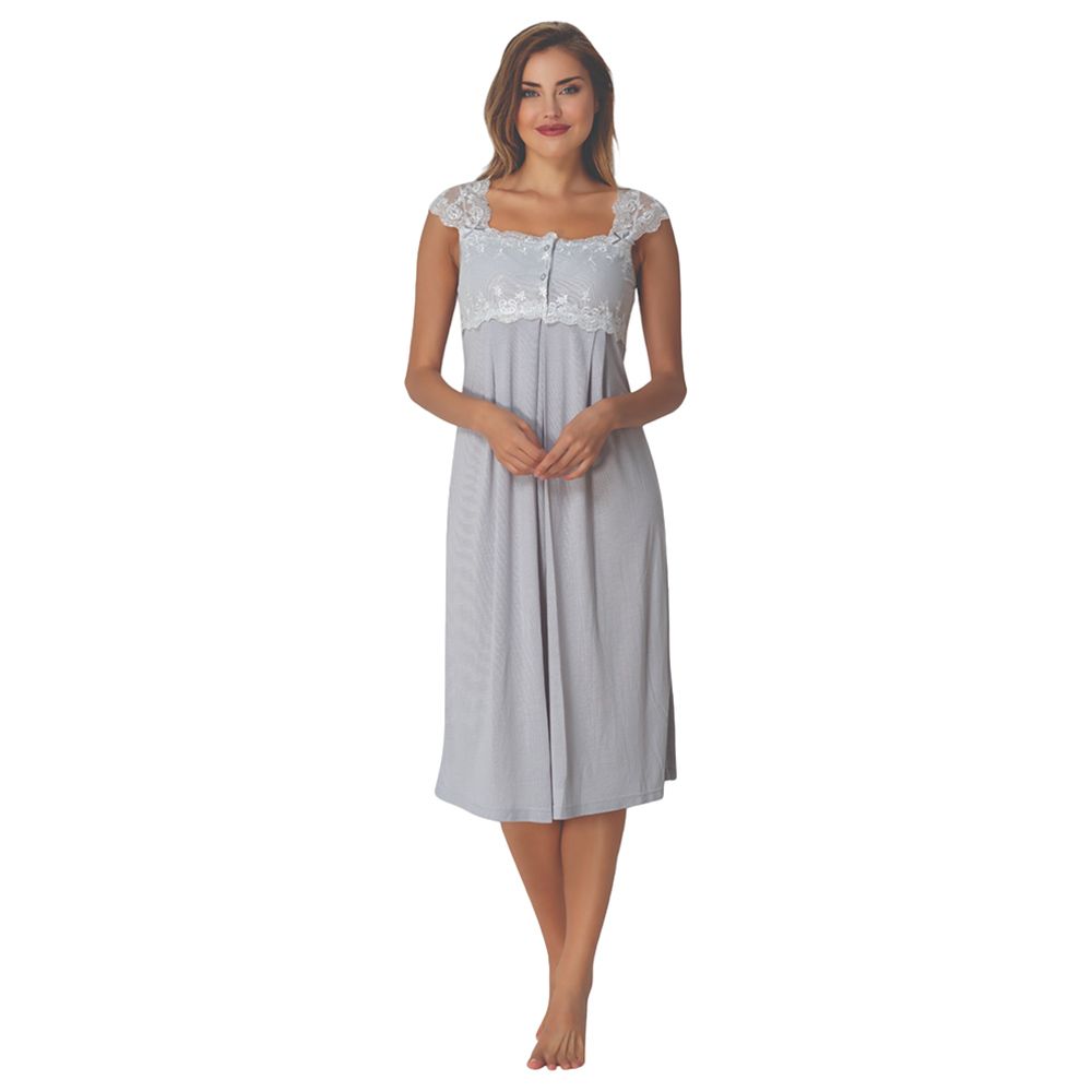 Mini Plum - Maternity/Breastfeeding Nightie W/ Lace Details - Grey