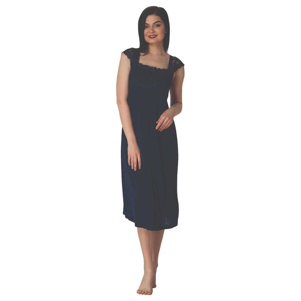 Mini Plum - Maternity Nightdress W/ Lace Details - Navy