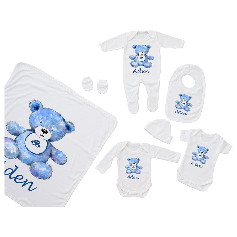 Mini Plum - 7pc-Set - Personalised Bear Outfit - White