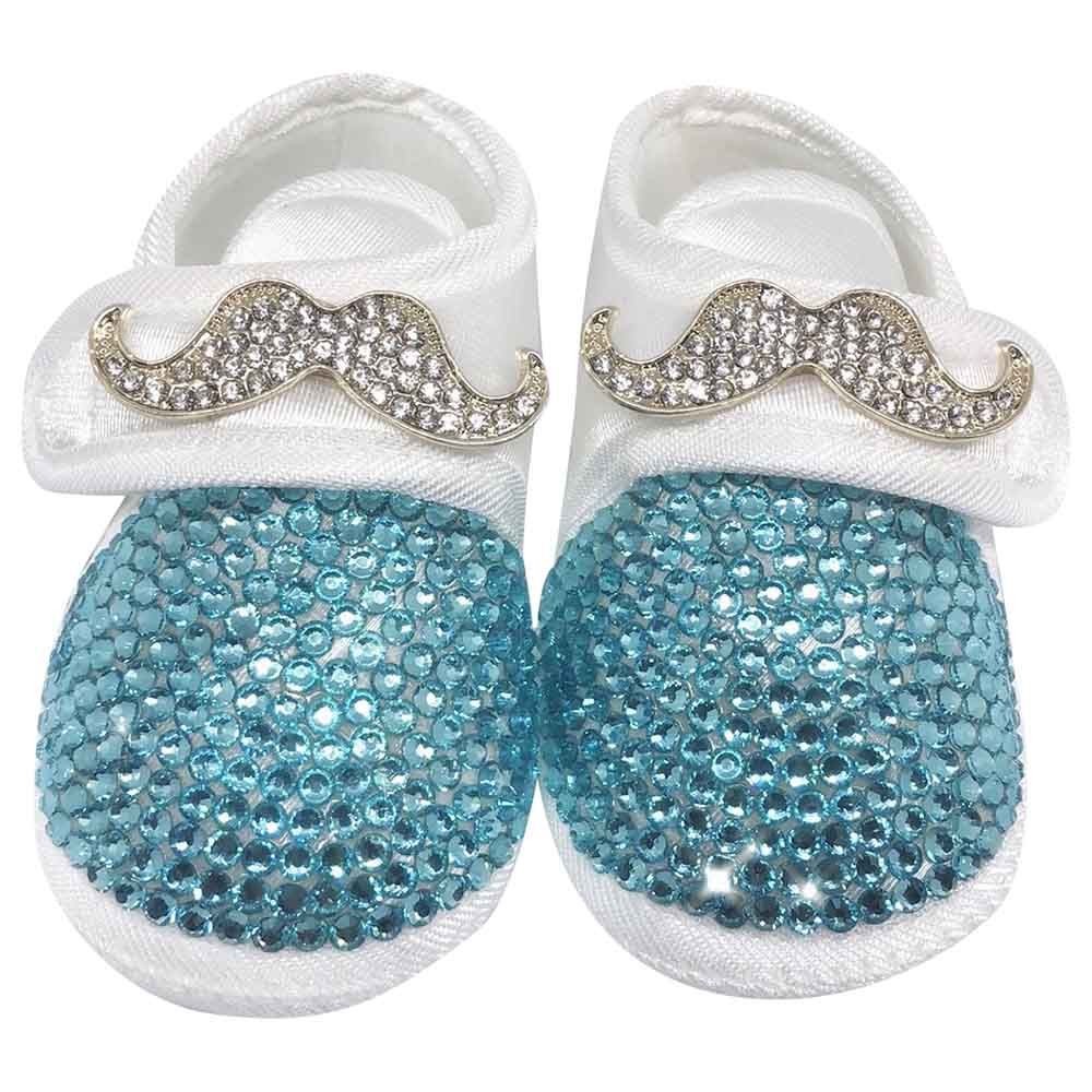 Mini Plum - Personalised Baby Shoes & Bow Tie - White/Blue