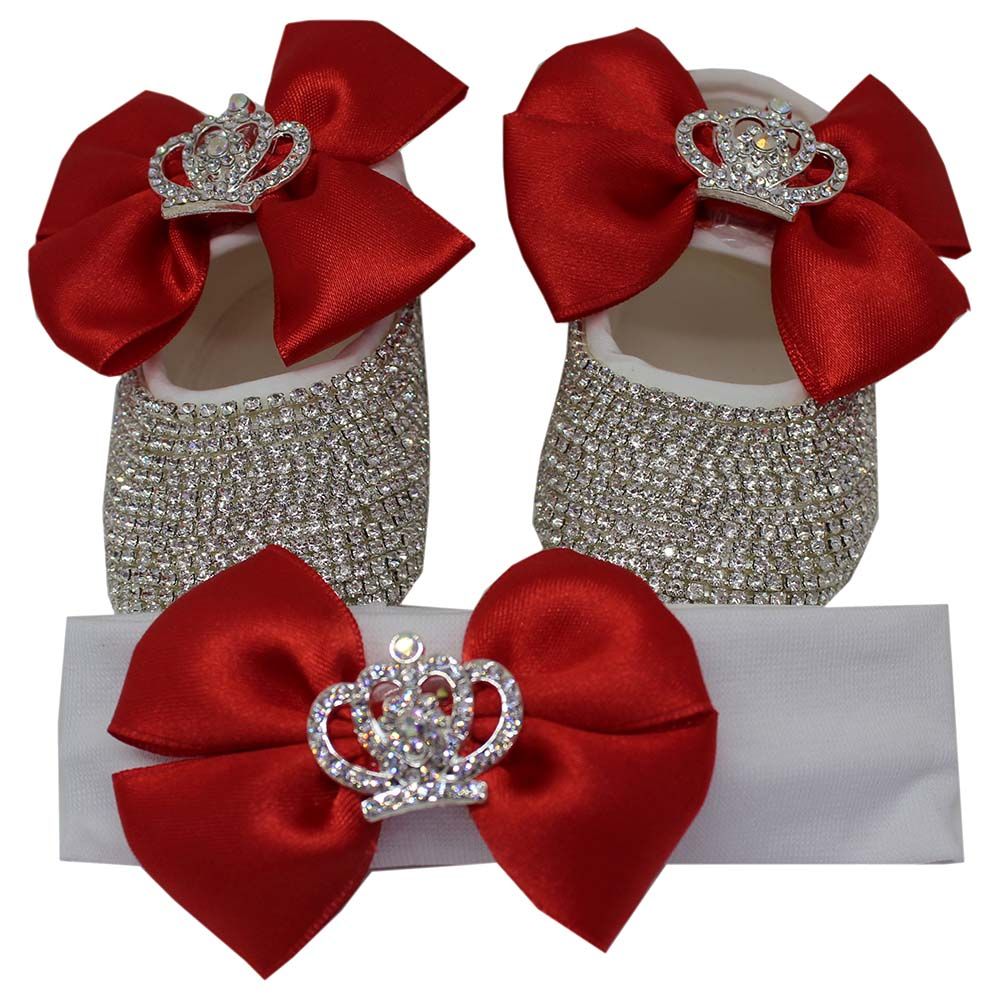 Mini Plum - Royal Red Bling Shoes And Headband 