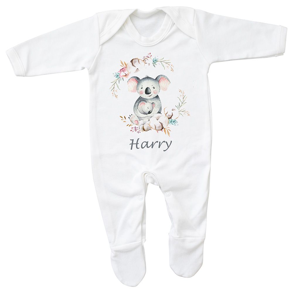 Mini Plum - Personalised Koala Baby Grow - White