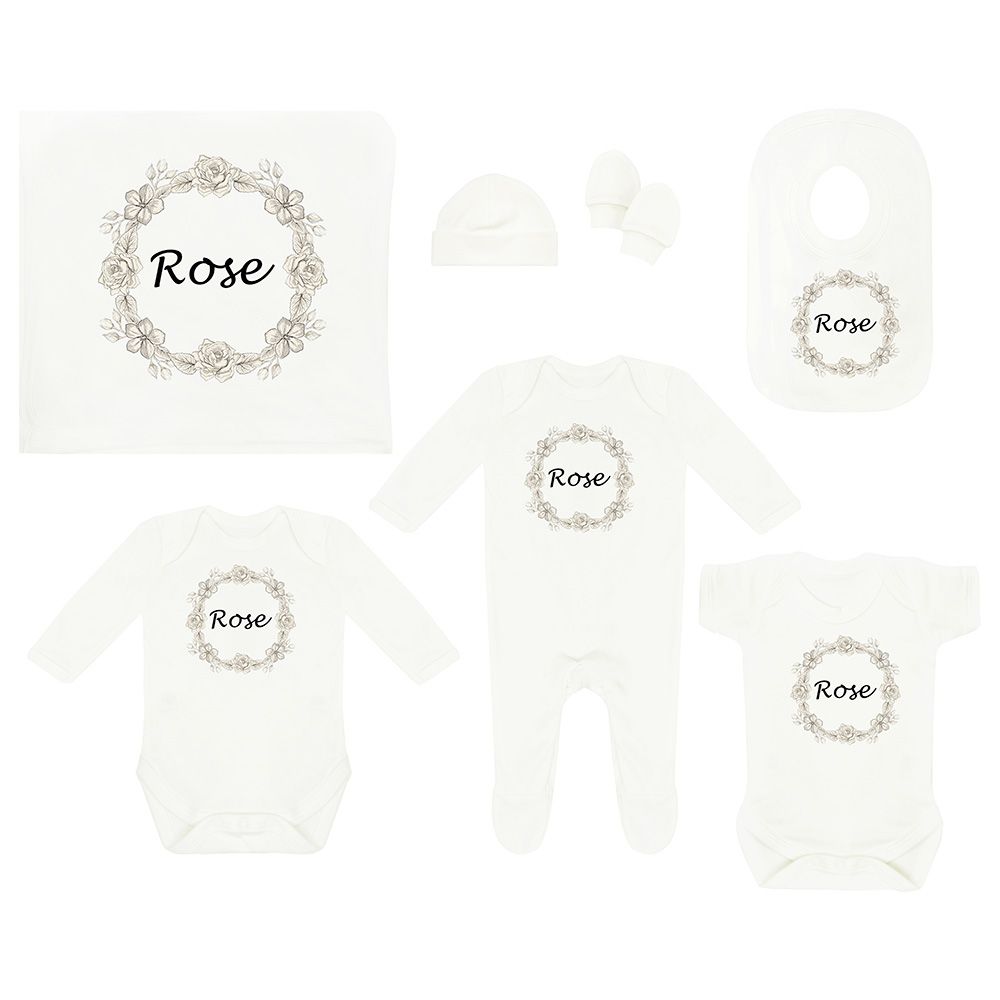 Mini Plum - Rose Personalised Newborn Baby Set 7 Pieces