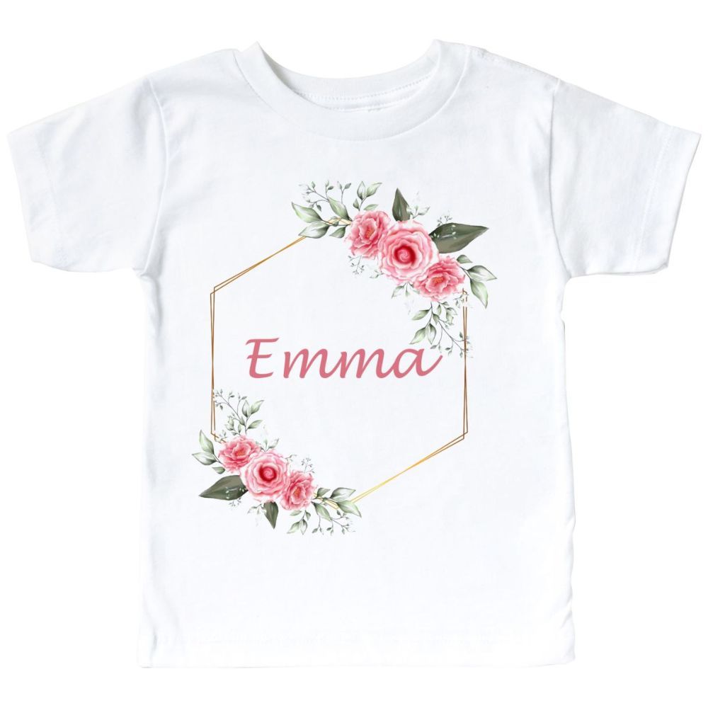 Mini Plum - Personalised Rose With Name Kids T-Shirt