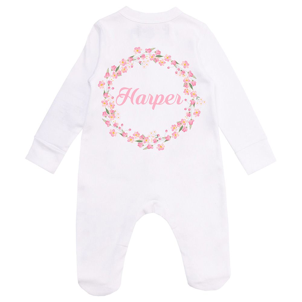 Mini Plum - Personalised Baby Sleepsuit- Round flower