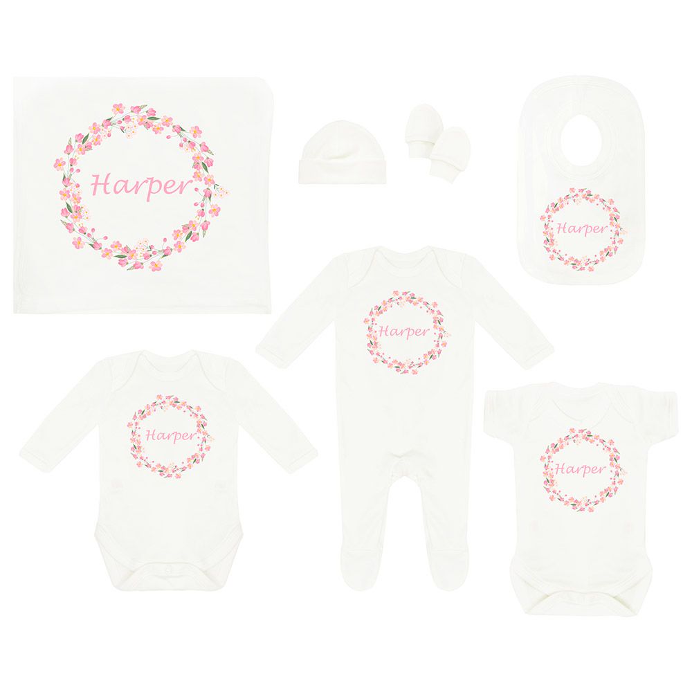 Mini Plum - Flower Personalised Baby Set 7 Pieces