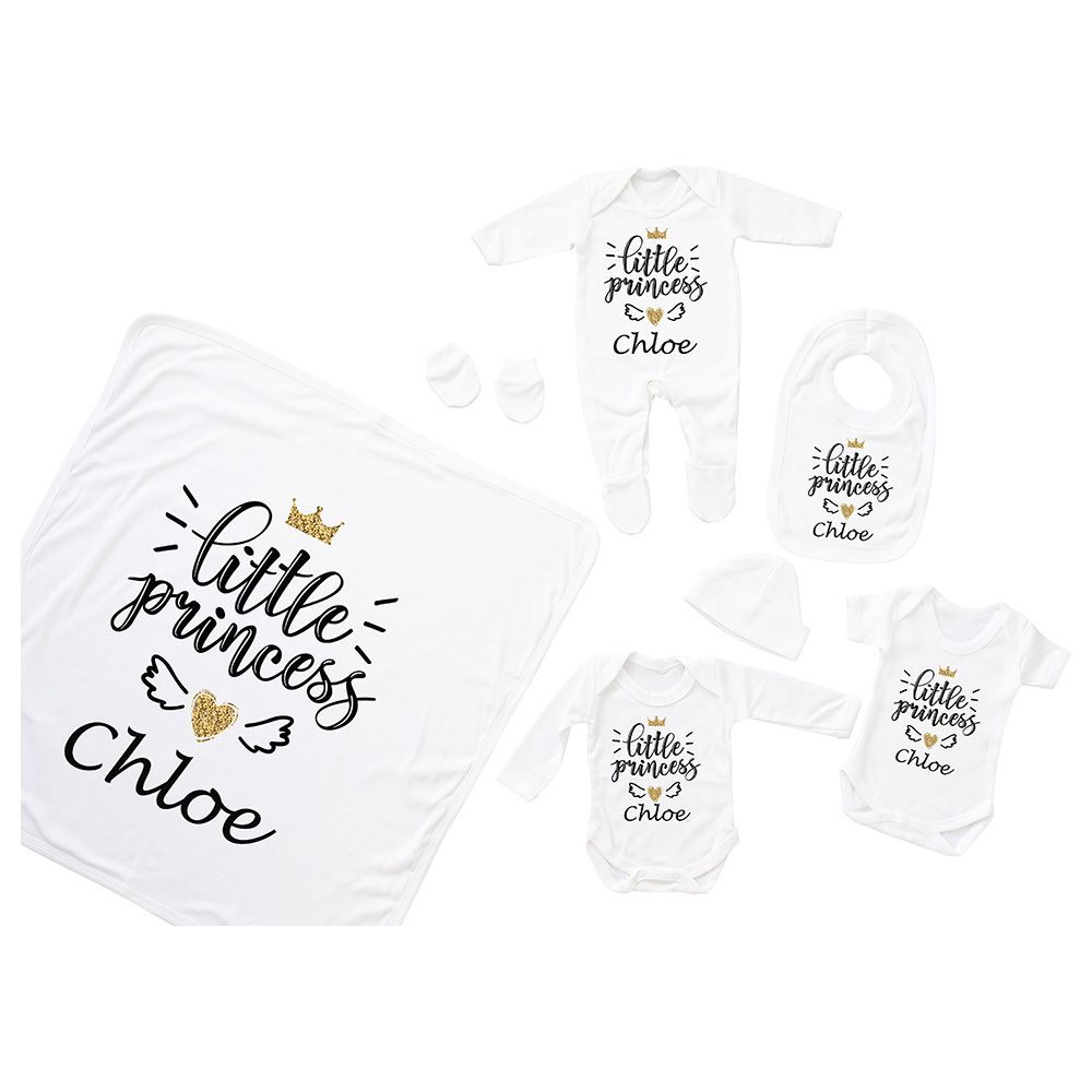 Mini Plum - 7pc-Set - Personalised Little Princess Outfit - White