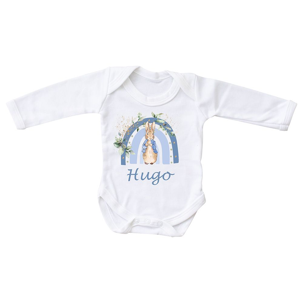 Mini Plum - Personalised Rabbit Bodysuit - White