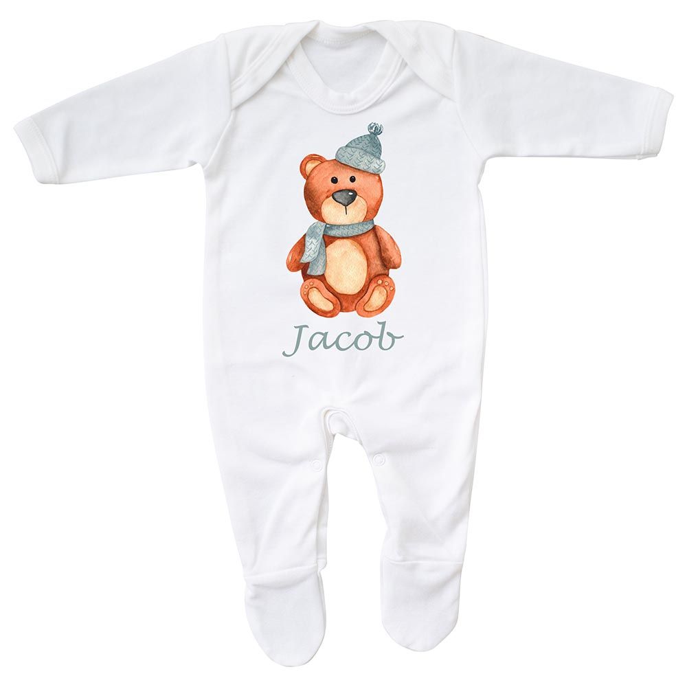 Mini Plum - Personalised Bear Baby Grow - White