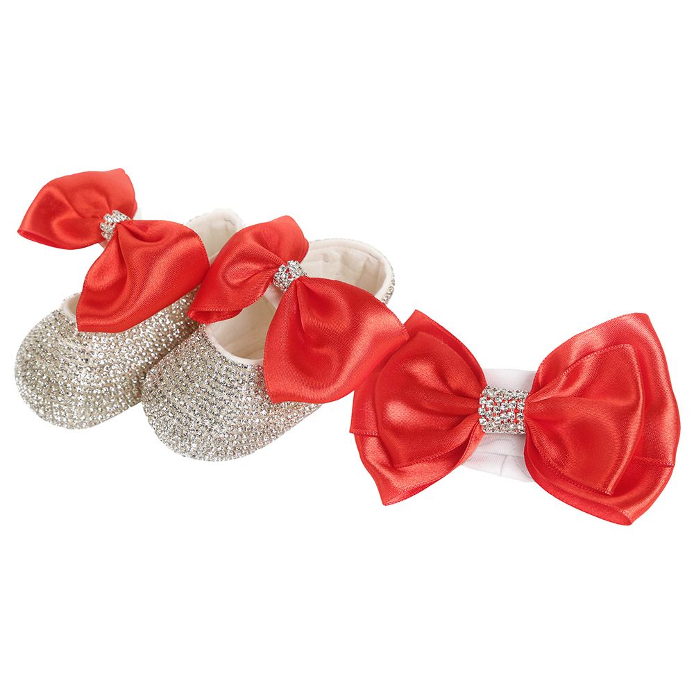 Mini Plum - Bling Shoes And Headband - Bright Red