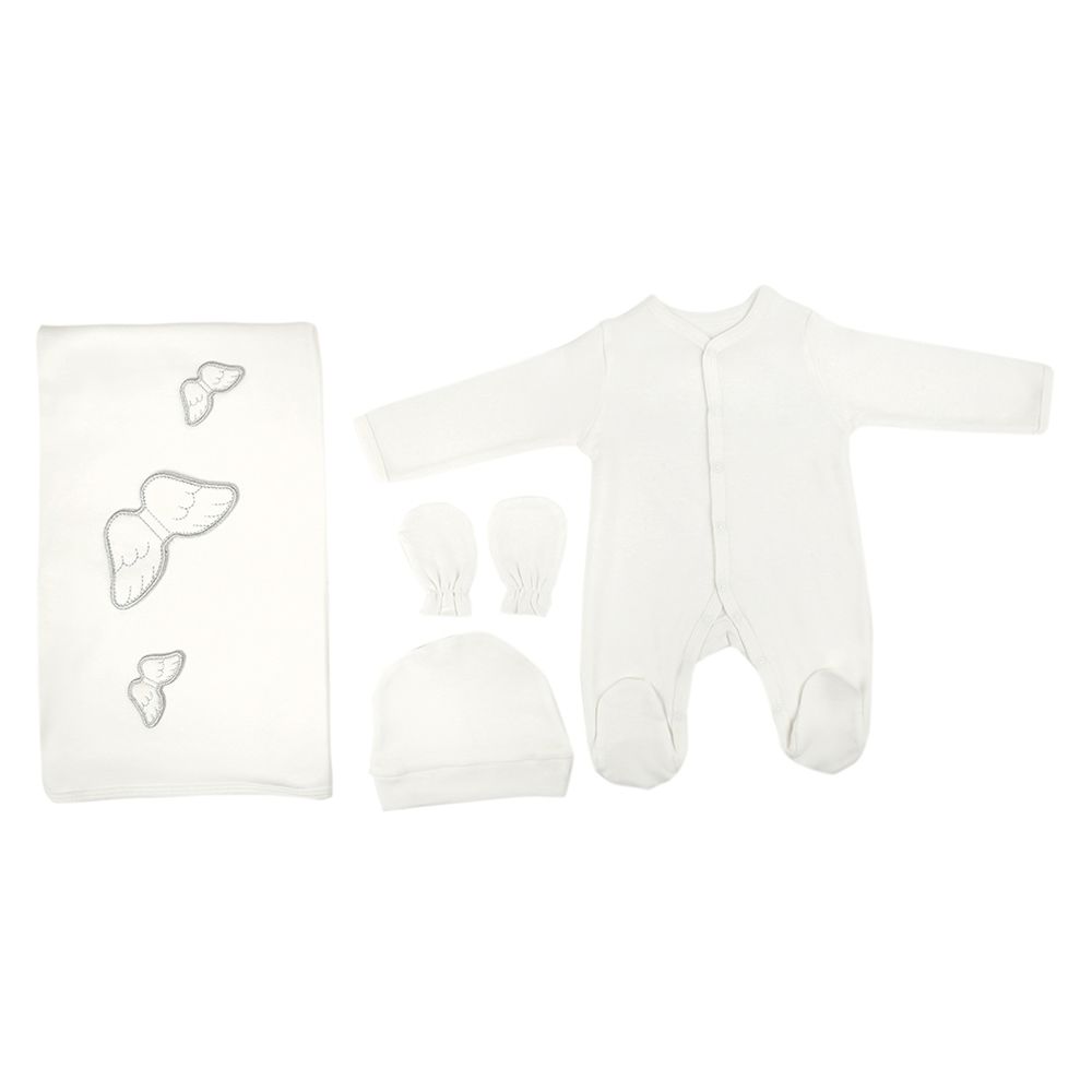 Mini Plum - Romper With Angel Wings 4-pc Set - Silver