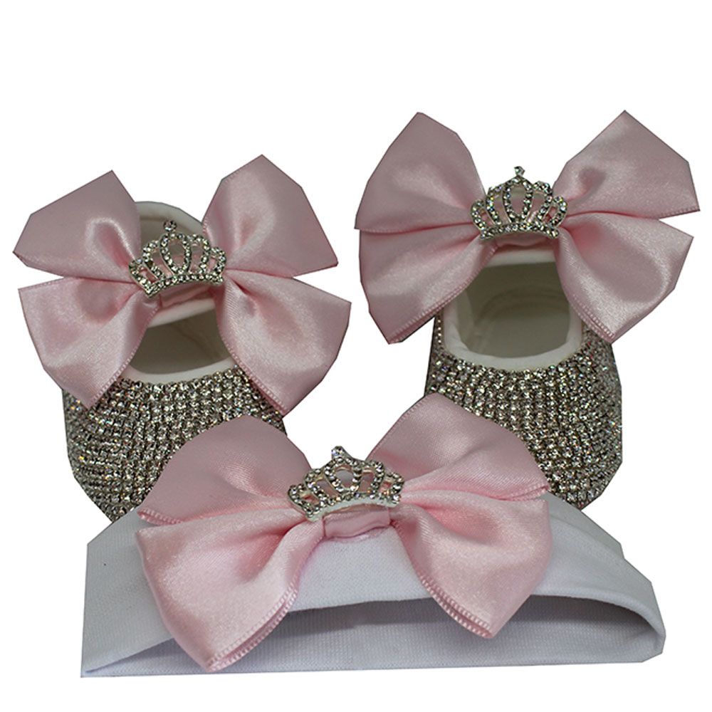 Mini Plum - Crown Bling Shoes And Headband - Pink