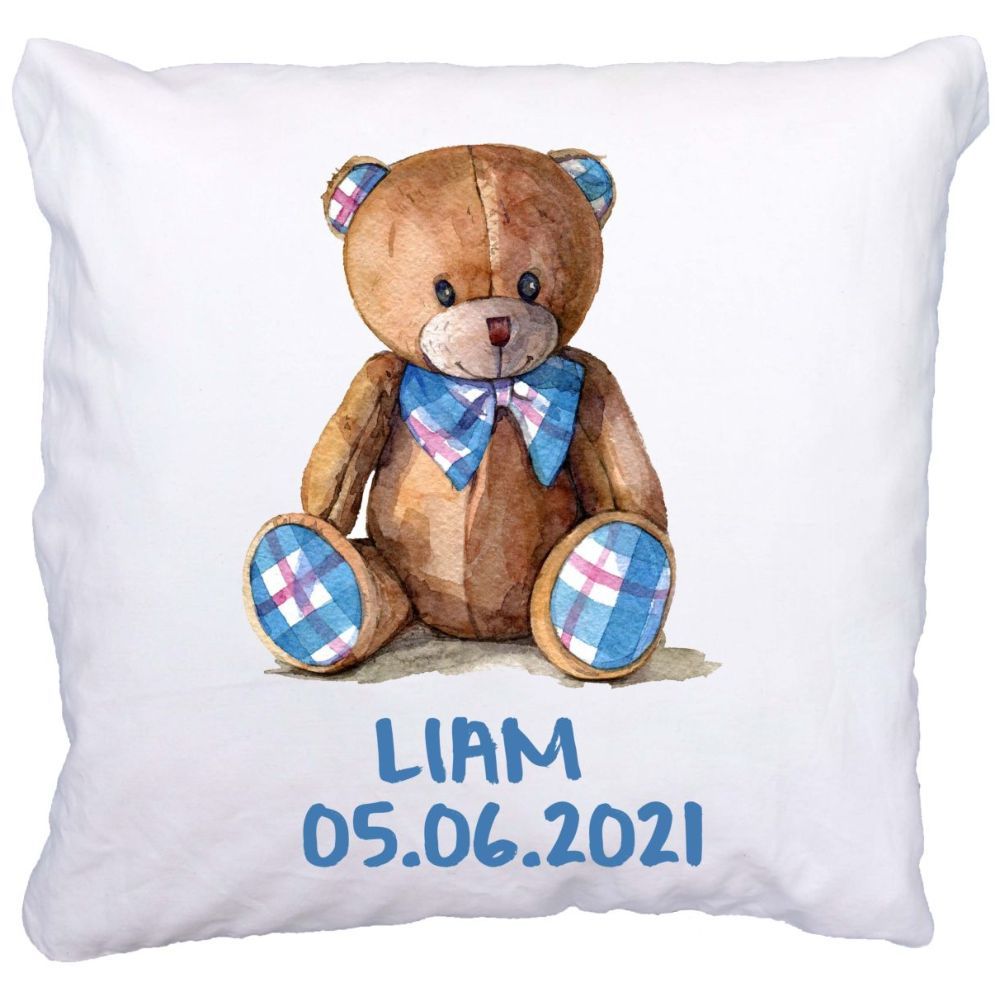 Mini Plum - Personalised Teddy Name Cushion Cover - White