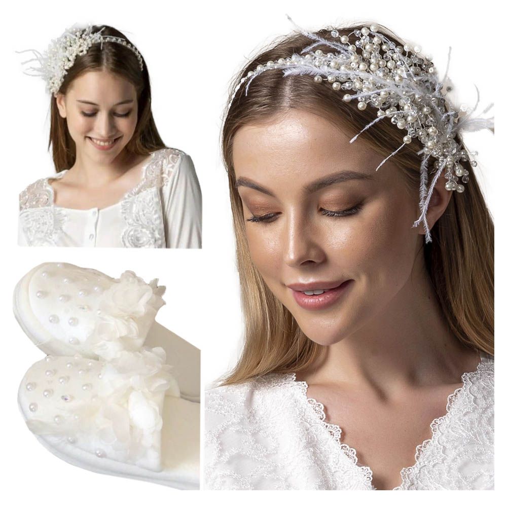 Mini Plum - Baby Shower Fur Headband & Slippers - White