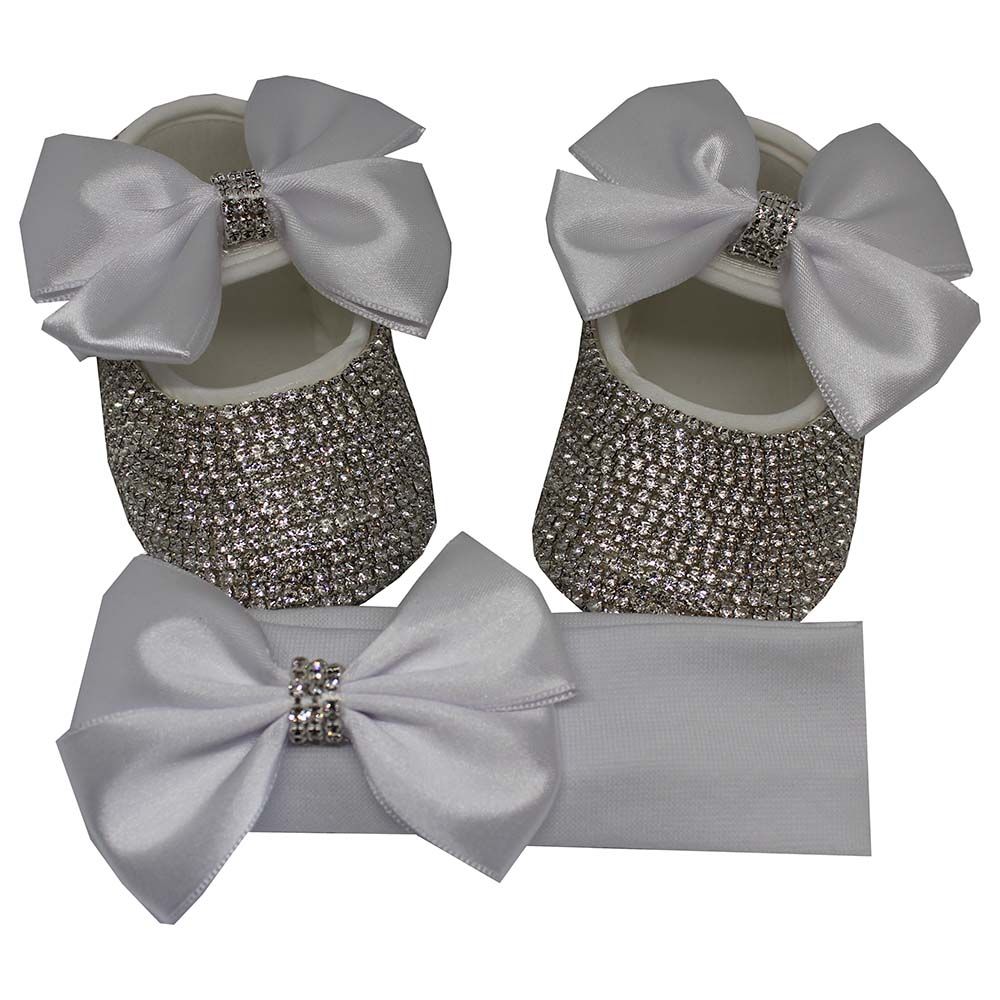 Mini Plum - Bling Shoes And Headband - Silver